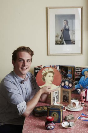 Liz love: Thomas Jaspers with his collection of royal memorabilia at his Melbourne home.