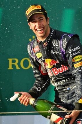 On the podium: Australia's Daniel Ricciardo before he was stripped of his second-place finish in the Australian Grand Prix.