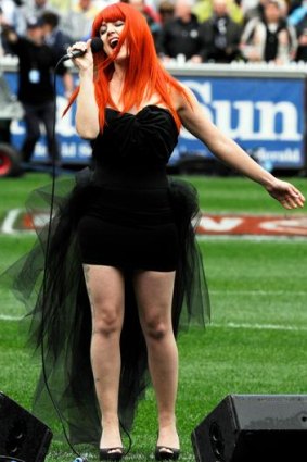 Melbourne singer Vanessa Amorosi performs at the AFL grand final.