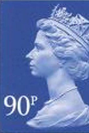 The Queen's head as it appears on the British stamp.