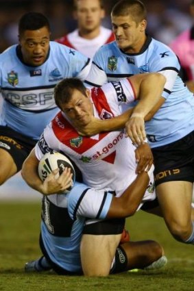 Star turn: Brett Morris scored a miraculous try against Cronulla at Remondis Stadium.