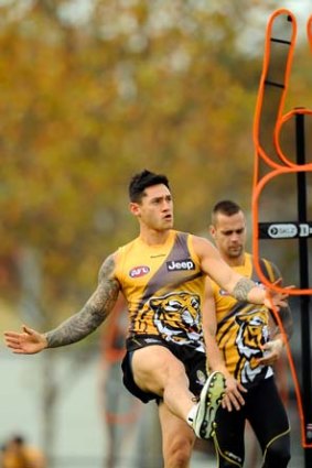 Burning bright: Former Kangaroo Aaron Edwards has been named in the Richmond squad for Monday's game.