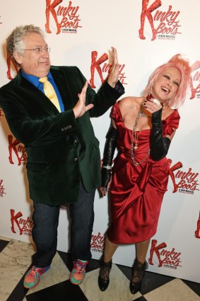 Harvey Fierstein and Cyndi Lauper attend the <i>Kinky Boots</i> after party on opening night in London in 2015.