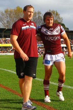 Untimely injury &#8230; Kieran Foran leaves the field yesterday.