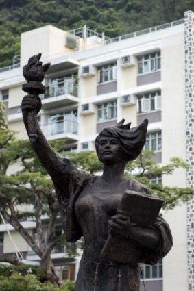A replica of the "Goddess of Democracy" statue, made famous by the 1989 Tiananmen Square protests in Beijing, on the campus of the Chinese University of Hong Kong this week.