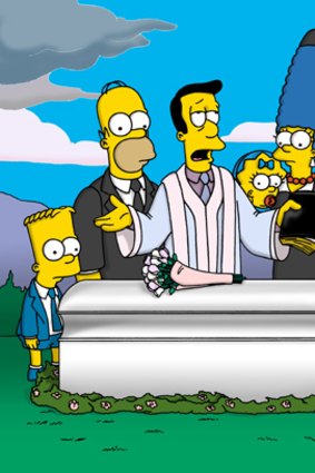At Maude's funeral ... <i>The Simpsons</i> in mourning.