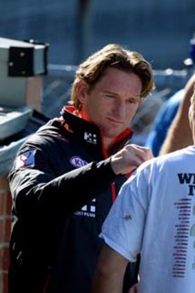 In charge: Essendon coach James Hird at the Bombers' training.
