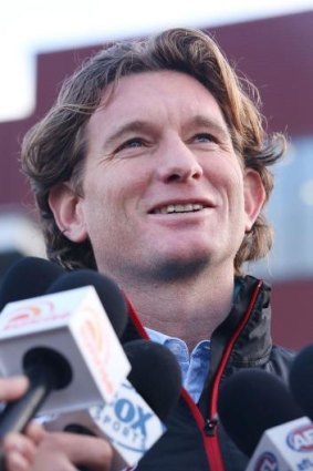 James Hird speaks to the media on his first day back at Essendon after serving a 12-month suspension.