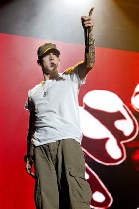 Set to return? ... Eminem in concert at Melbourne's Etihad Stadium in 2011.