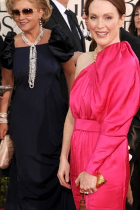 Born this way ... Julianne Moore wears an asymmetrical pink Lanvin dress at the Golden Globes.