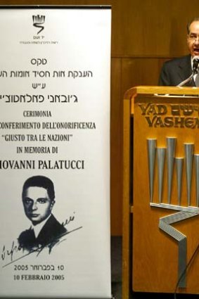 "Myth": This February 10, 2005 photo shows then Italian Interior Minister Giuseppe Pisanu speaking during a ceremony honouring Giovanni Palatucci.