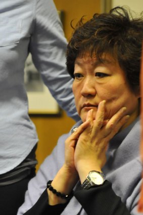 Jennifer Lee, mother of hit-run victim Samuel Hsiung at the Alfred Hospital yesterday.