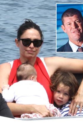 Sydney bound: Erica Packer pictured with her baby Emmanuelle and daughter Indigo Packer and (inset) James Packer.