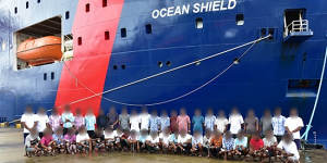 Australian Border Force ship Ocean Shield arrives in Colombo,Sri Lanka in August 2022 to return 46 Sri Lankan men who had been intercepted at sea while trying to reach Australia. 