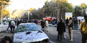 People gather at the site of an explosion in the city of Kerman,about 820 kilometres southeast of the capital Tehran,Iran.