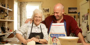 Richard Flanagan in the kitchen with his mother,Helen,in 2005. “Making bread was my mother’s way back to her past,” he says.