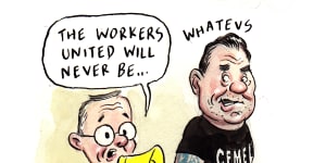 John Shakespeare illo CBD Tuesday Anthony Albanese and John Setka John Shakespeare illo CBD Tuesday Anthony Albanese and John Setka