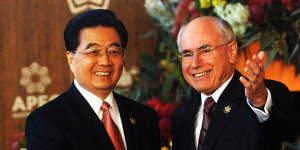 China’s then-president Hu Jintao offered a breeding pair of pandas on a 10-year loan in 2007 while visiting Sydney for the APEC summit. He is pictured with John Howard,who was Australian prime minister at the time.