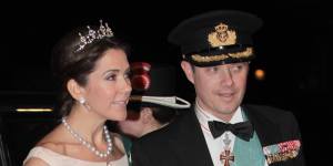 Mary,Crown Princess of Denmark wearing Zampatti at a royal dinner in March 2014.