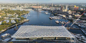 The final panel in the wave-like roof was installed in mid-February.