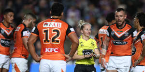 Belinda Sharpe became the first woman to solo referee an NRL game on Friday night.