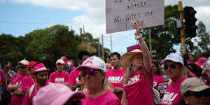 Health Workers Union members at a rally earlier this year.