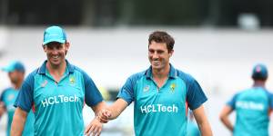 Mitch Marsh and Pat Cummins at a training session last summer.