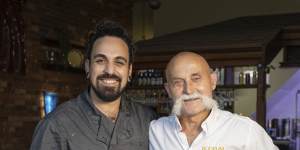 Bodrum chef Dylan Nava (left) with mustachioed owner Aydin Bol.
