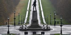 The Edward Carson Statue at Stormont. Northern Ireland’s political parties have been unable to form a government since the Assembly elections in May,with the post-Brexit trade arrangement between the UK and European Union a sticking point.