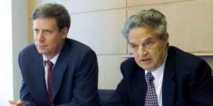 Soros with his former head trader Stanley Druckenmiller,who was told to “go for the jugular” when Soros bet against the British pound in 1992.