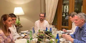 Mathias Cormann at dinner in Bogotá with the Colombian Vice-President Marta Lucia Ramirez.