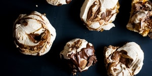 Vegan-friendly chocolate ripple meringues made with aquafaba (see recipe below).