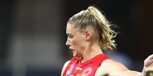 Melbourne’s Tayla Harris was a star for her team in their nail-biting win over the Lions.