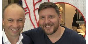 NSW MP Matt Kean,left,pictured with celebrity chef Manu Feildel,appears on the dating app Bumble.