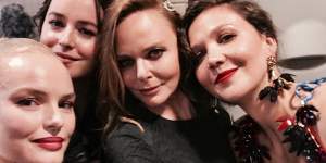 Bathroom crew ... (from left) Kate Bosworth,Dakota Johnson,Stella McCartney and Maggie Gyllenhaal in 2017.