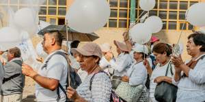 People participate in a pilgrimage to pray for peace in response to rising violence in Cuernavaca,Mexico.