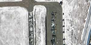 Satellite imagery shows su25 aircraft deployments at Millerovo Airfield,Russia,on Friday February 18.