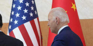 US President Joe Biden (right) with Chinese President Xi Jinping on the sidelines of the G20 summit in Bali in November.