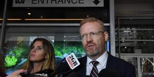 Then editorial director Craig McMurtie speaks to the media outside the ABC after the AFP raids in June 2019.
