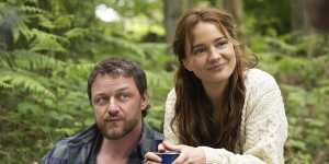 James McAvoy,left,and Aisling Franciosi in a scene from Speak No Evil.