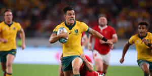Matt To'omua in action for the Wallabies against England at the 2019 Rugby World Cup.