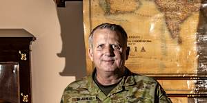 Major-General Jason Blain,the most senior Australian Defence Force officer in Melbourne,stands in the Cabinet War Room at Victoria Barracks.