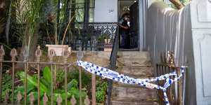 The Redfern unit where the bodies of two men were found on Saturday night.