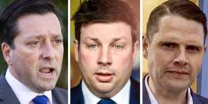 Matthew Guy and Tim Smith have fallen out,and James Newbury (right) is facing a preselection challenge. 