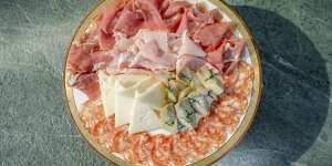 The antipasto plate at a’Mare Cucinetta includes salumi,cheeses and marinated vegetables.
