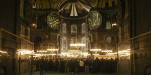 Muslims in the Hagia Sophia mosque in Istanbul on the first day of Ramadan in 2023.