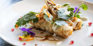 Duck borek:House-made yufka pastry filled with shredded duck,onions,currants and pinenuts.
