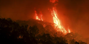 A bushfire near Yaouk Road,north of Adaminaby,NSW on Saturday.