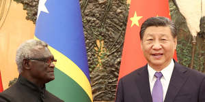 Chinese President Xi Jinping and Solomon Islands Prime Minister Manasseh Sogavare in Beijing in July. 