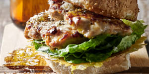 Chicken caesar burger recipe. Sage Creative summer recipes for Good Food online and Home Front. February 2023. Good Food use only. Please credit James Moffatt